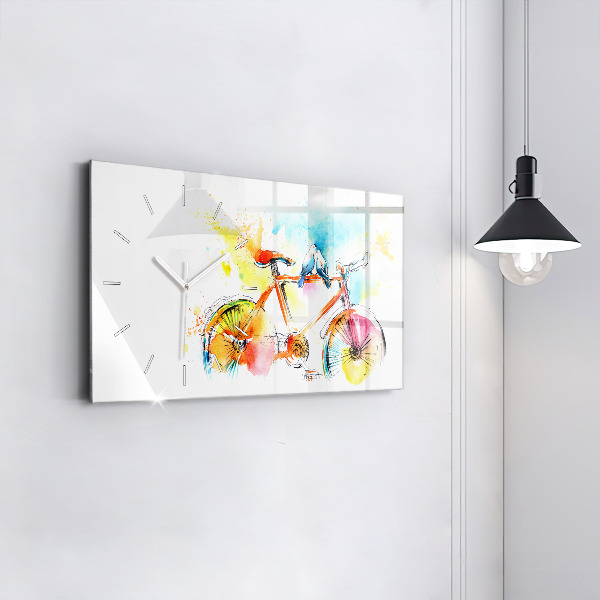 Glass wall clock rectangular Painted bike