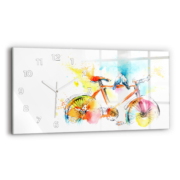 Glass wall clock rectangular Painted bike