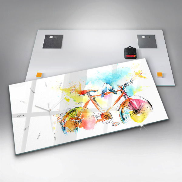 Glass wall clock rectangular Painted bike