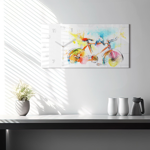 Glass wall clock rectangular Painted bike
