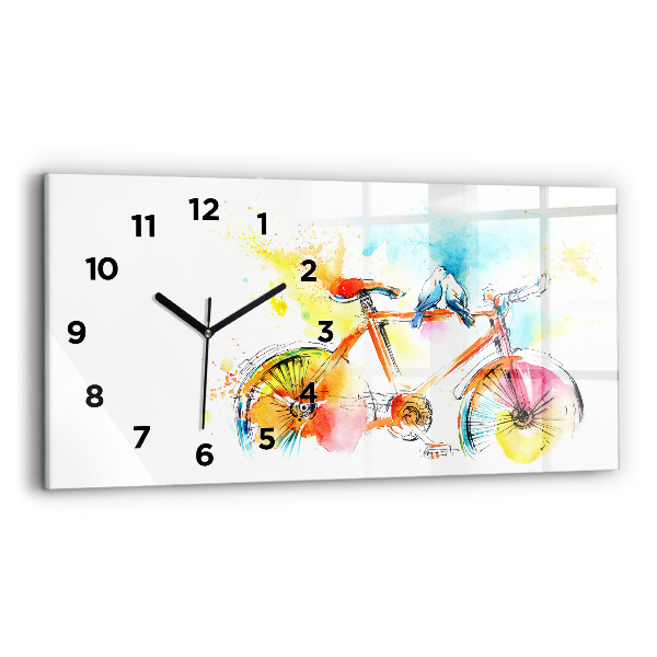 Glass wall clock rectangular Painted bike