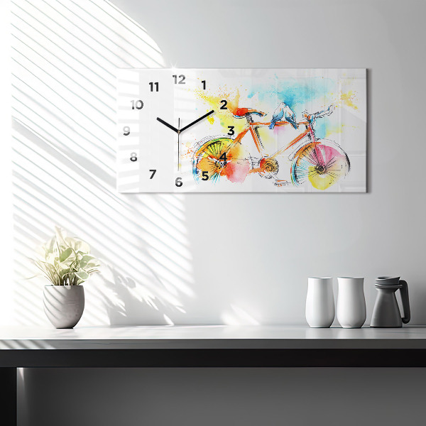 Glass wall clock rectangular Painted bike