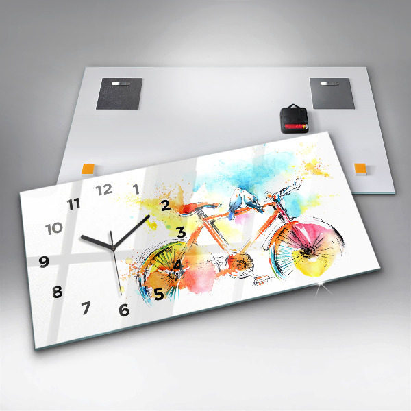 Glass wall clock rectangular Painted bike