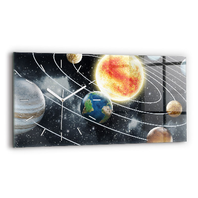 Glass wall clock rectangular The solar system