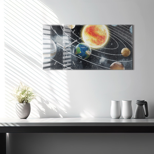 Glass wall clock rectangular The solar system