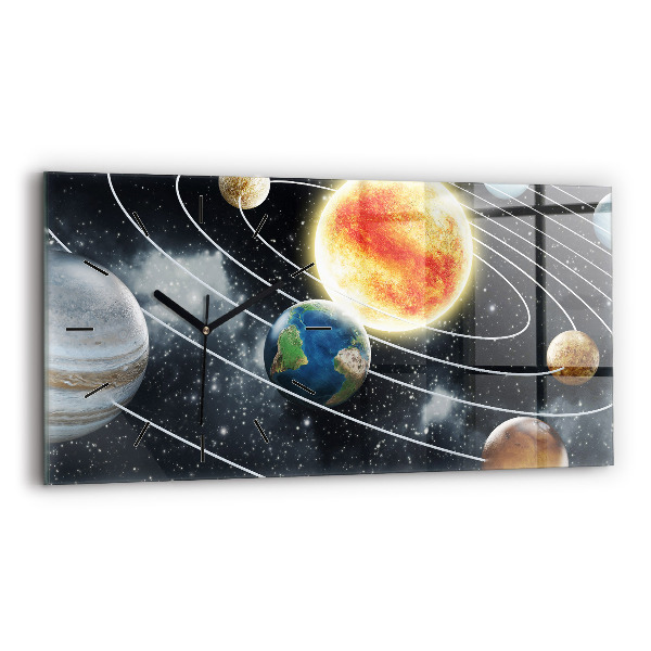 Glass wall clock rectangular The solar system