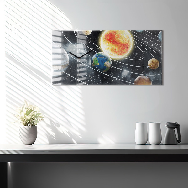 Glass wall clock rectangular The solar system