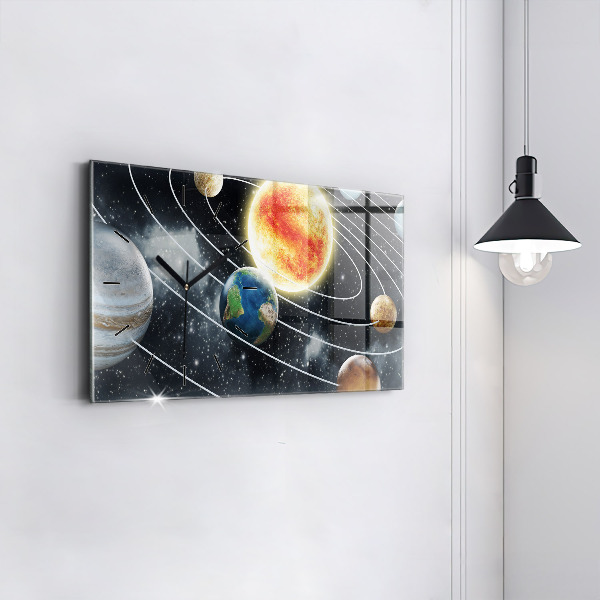 Glass wall clock rectangular The solar system