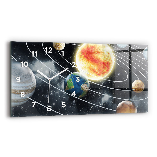 Glass wall clock rectangular The solar system