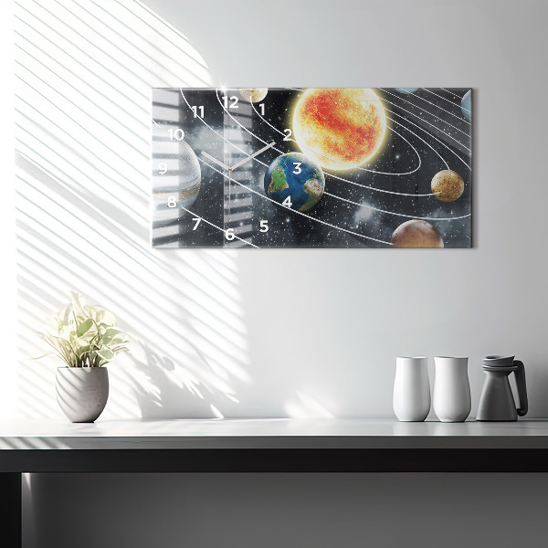 Glass wall clock rectangular The solar system