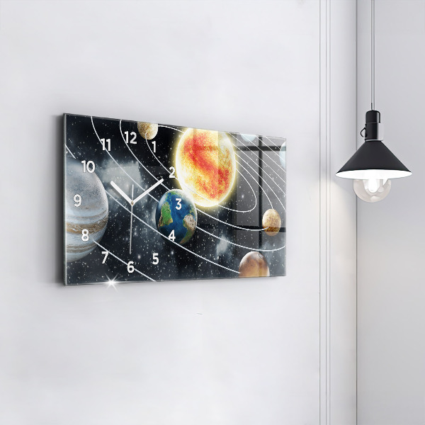 Glass wall clock rectangular The solar system