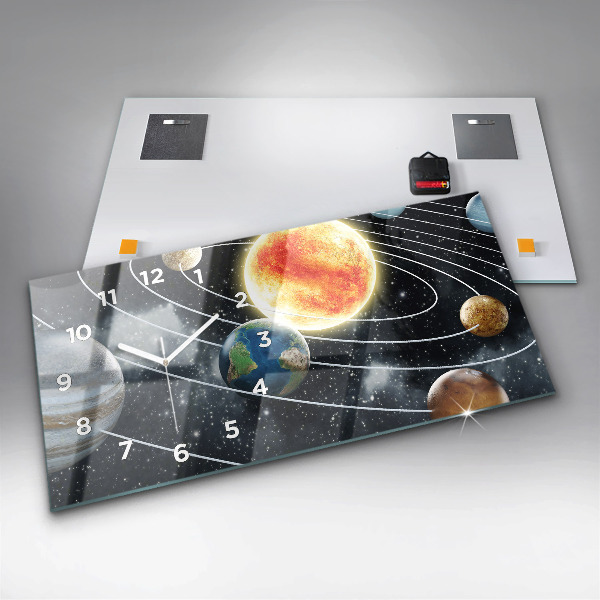 Glass wall clock rectangular The solar system