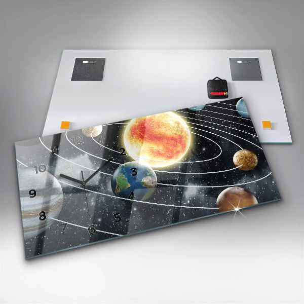 Glass wall clock rectangular The solar system