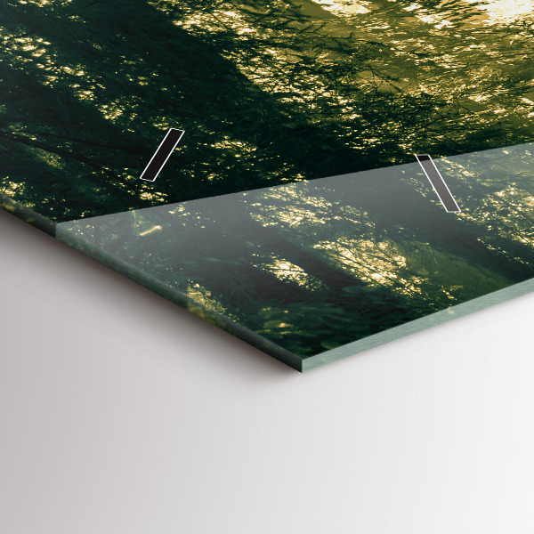 Glass wall clock rectangular Sun Rays Forest