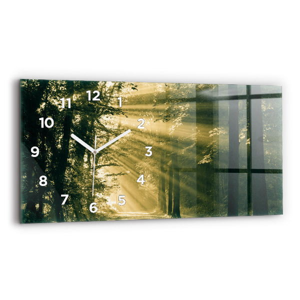 Glass wall clock rectangular Sun Rays Forest