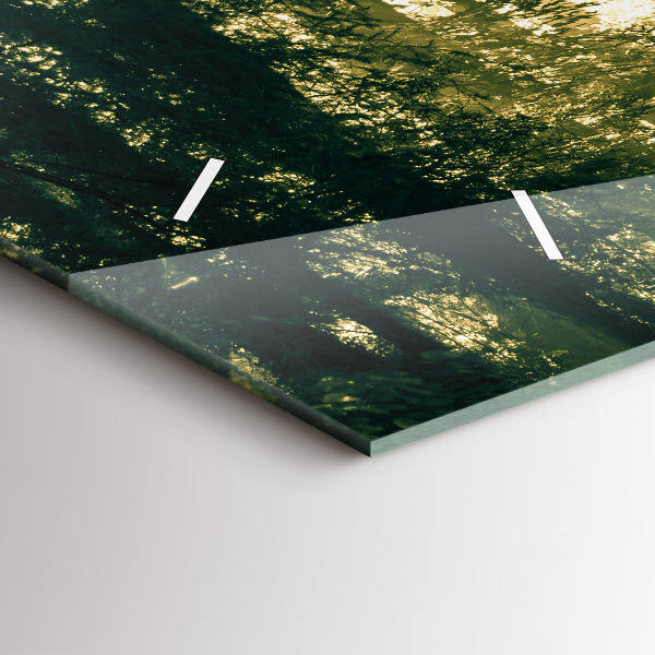 Glass wall clock rectangular Sun Rays Forest