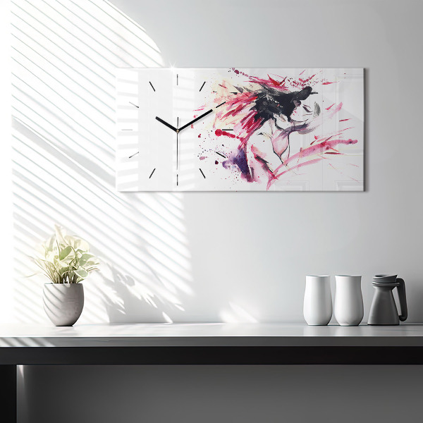 Glass wall clock rectangular Lovers abstraction