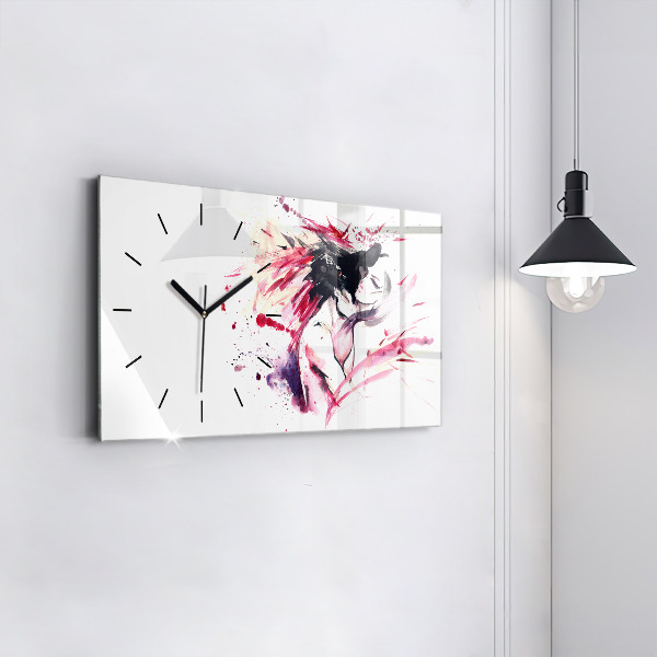 Glass wall clock rectangular Lovers abstraction
