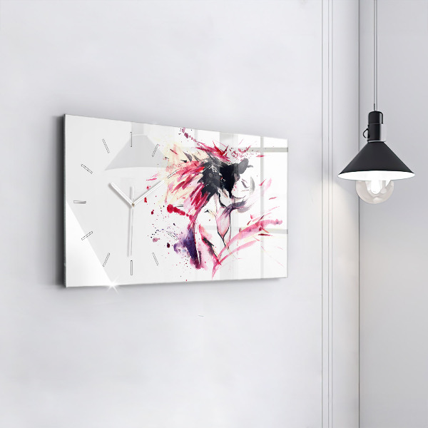 Glass wall clock rectangular Lovers abstraction