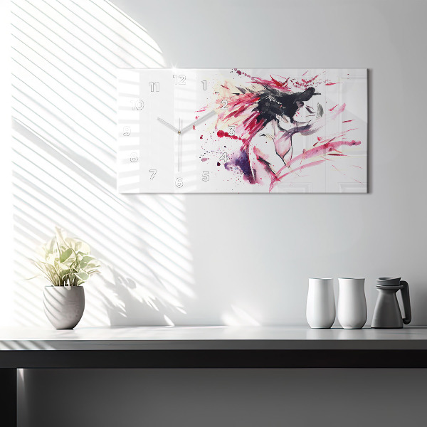 Glass wall clock rectangular Lovers abstraction