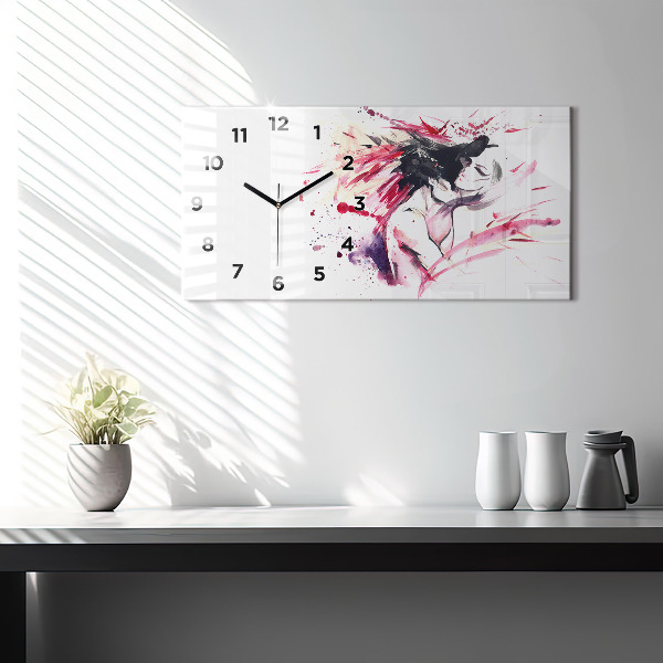 Glass wall clock rectangular Lovers abstraction