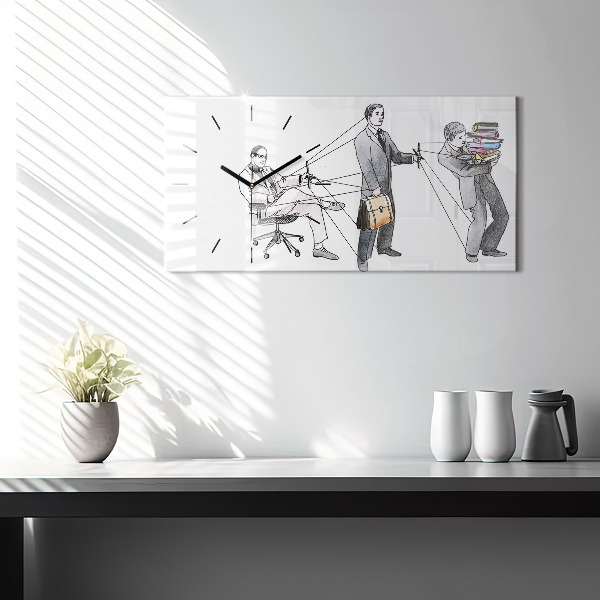 Glass wall clock rectangular Puppet People