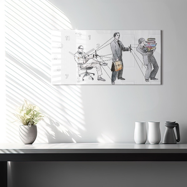 Glass wall clock rectangular Puppet People
