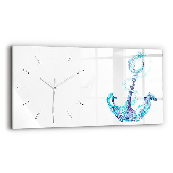 Glass wall clock rectangular Sea anchor