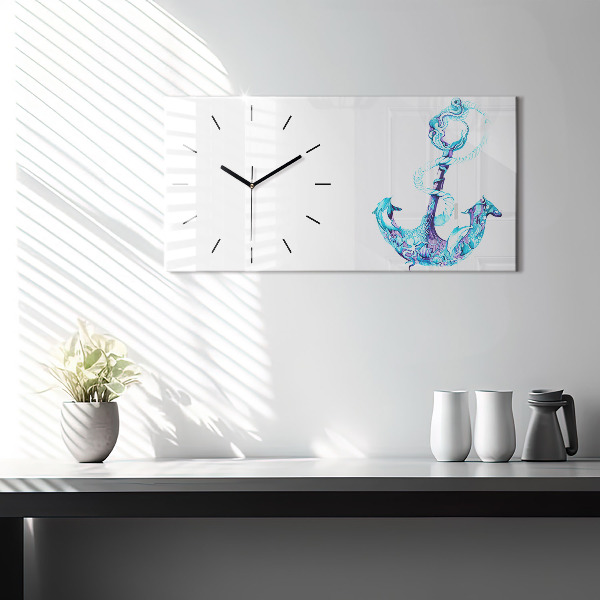 Glass wall clock rectangular Sea anchor