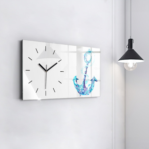 Glass wall clock rectangular Sea anchor