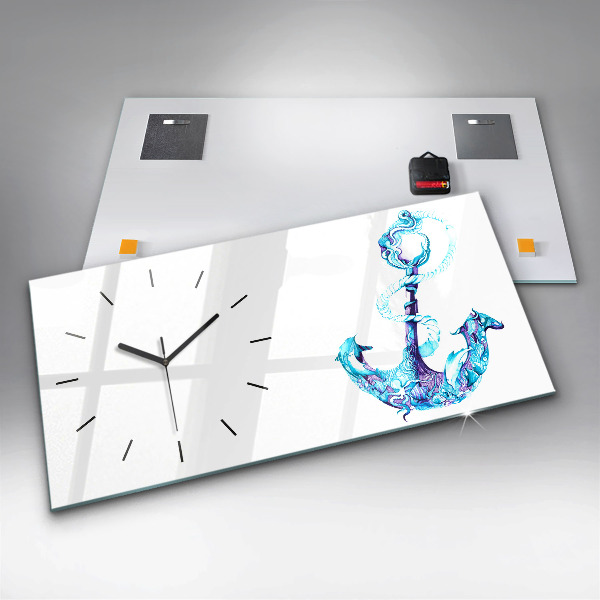 Glass wall clock rectangular Sea anchor
