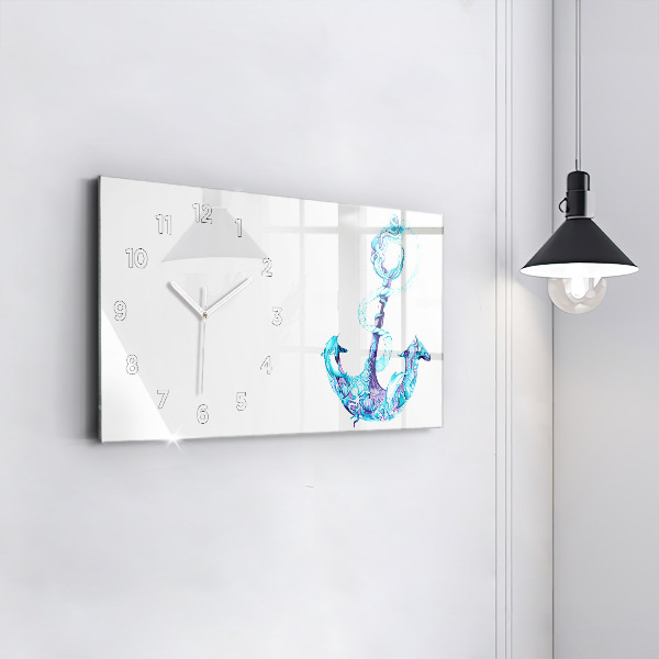 Glass wall clock rectangular Sea anchor