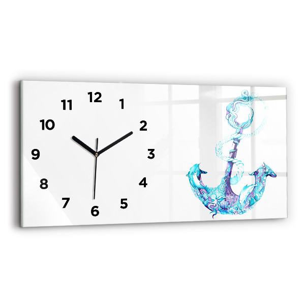 Glass wall clock rectangular Sea anchor