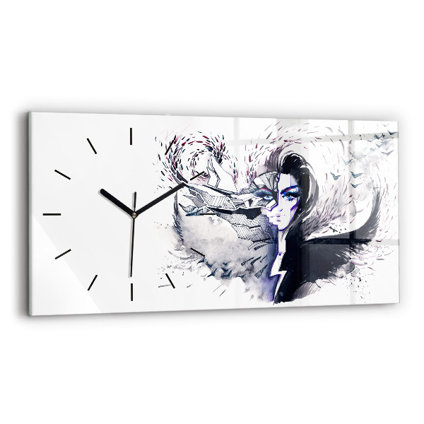Glass wall clock rectangular Illustration of a Woman