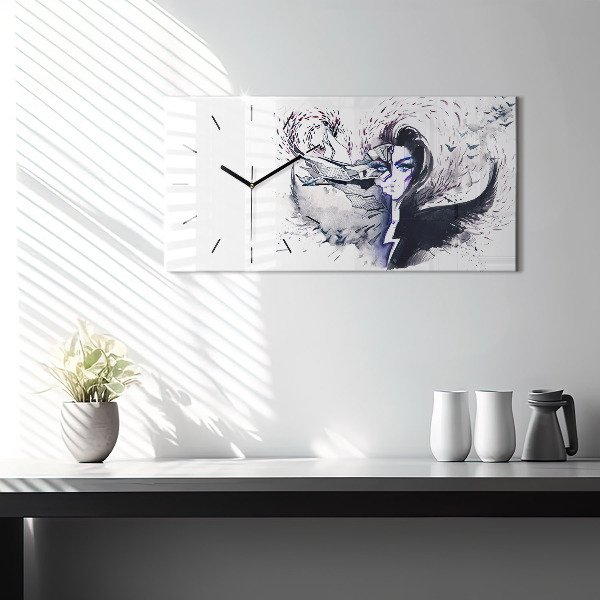 Glass wall clock rectangular Illustration of a Woman
