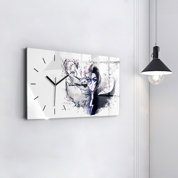 Glass wall clock rectangular Illustration of a Woman