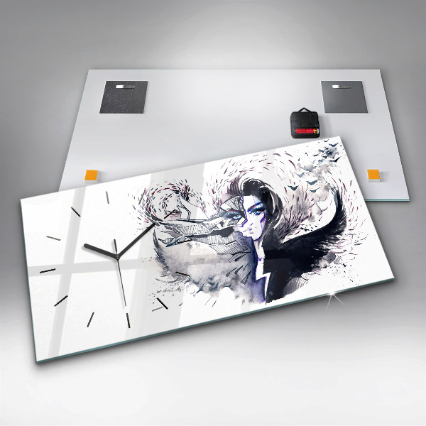 Glass wall clock rectangular Illustration of a Woman