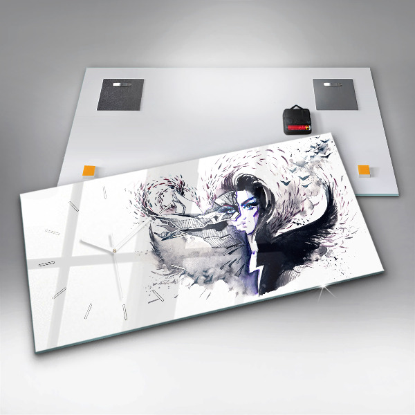 Glass wall clock rectangular Illustration of a Woman