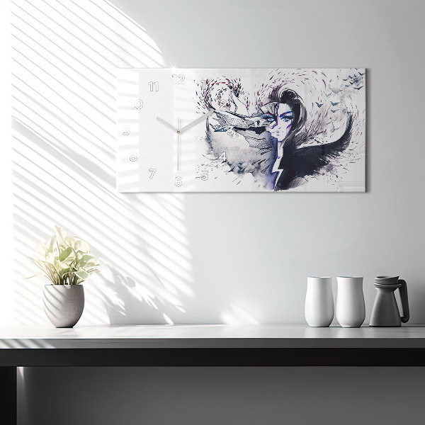 Glass wall clock rectangular Illustration of a Woman