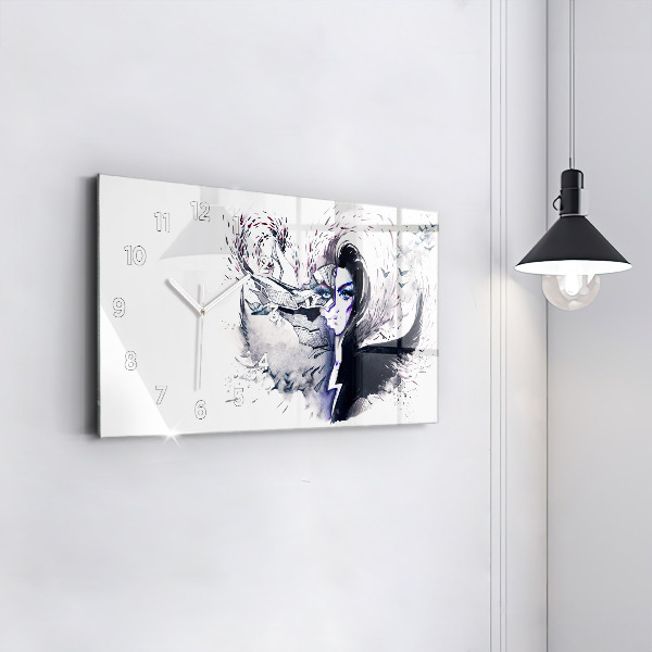 Glass wall clock rectangular Illustration of a Woman