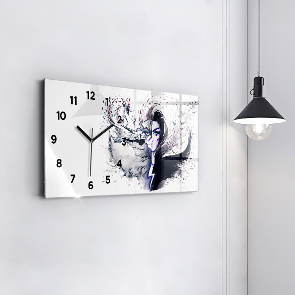 Glass wall clock rectangular Illustration of a Woman