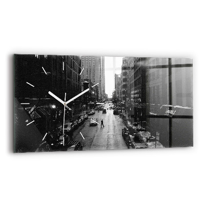 Glass wall clock rectangular Chicago City Streets