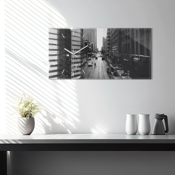 Glass wall clock rectangular Chicago City Streets