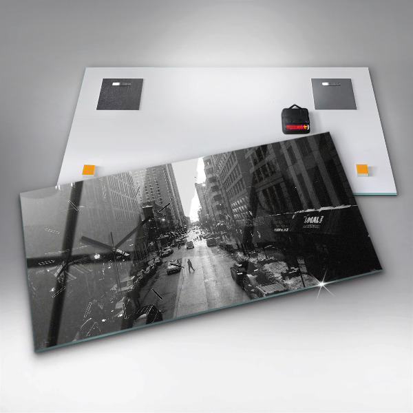 Glass wall clock rectangular Chicago City Streets