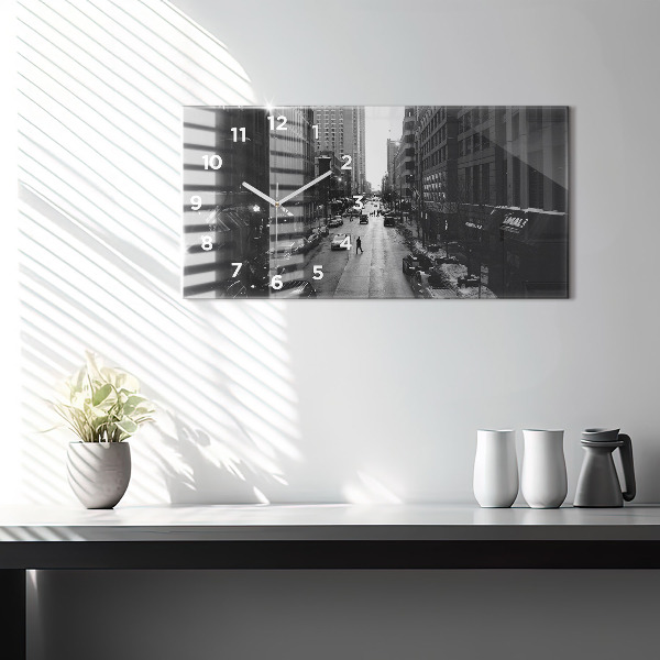 Glass wall clock rectangular Chicago City Streets