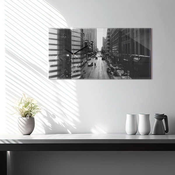Glass wall clock rectangular Chicago City Streets
