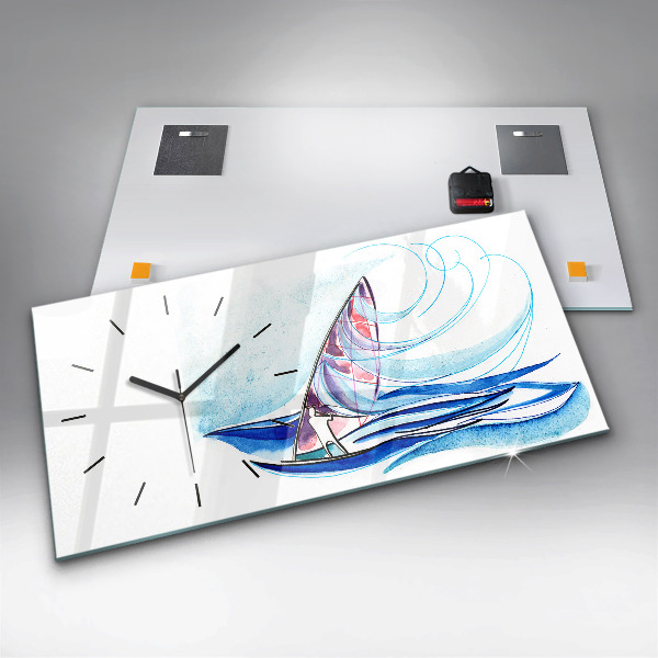 Glass wall clock rectangular Surfboard