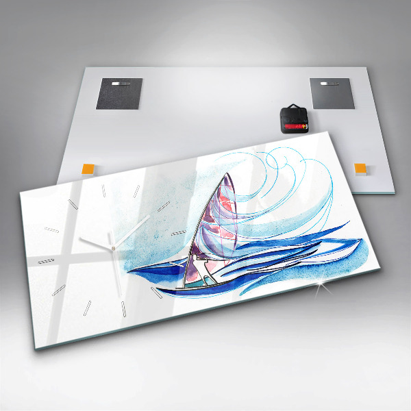 Glass wall clock rectangular Surfboard