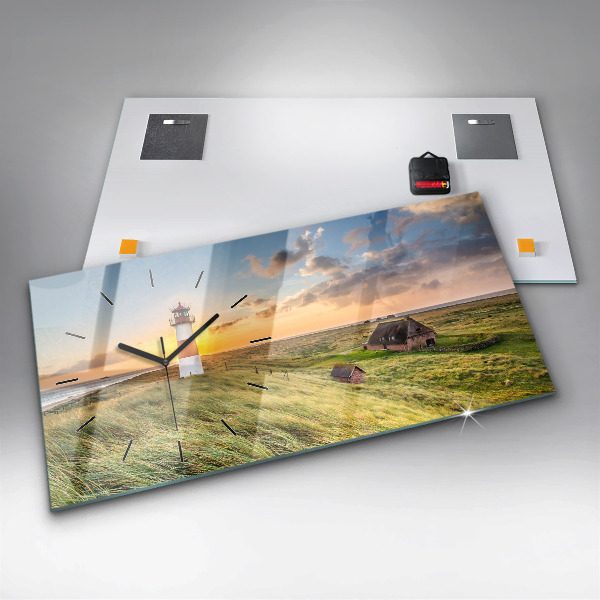 Glass wall clock rectangular Lighthouse