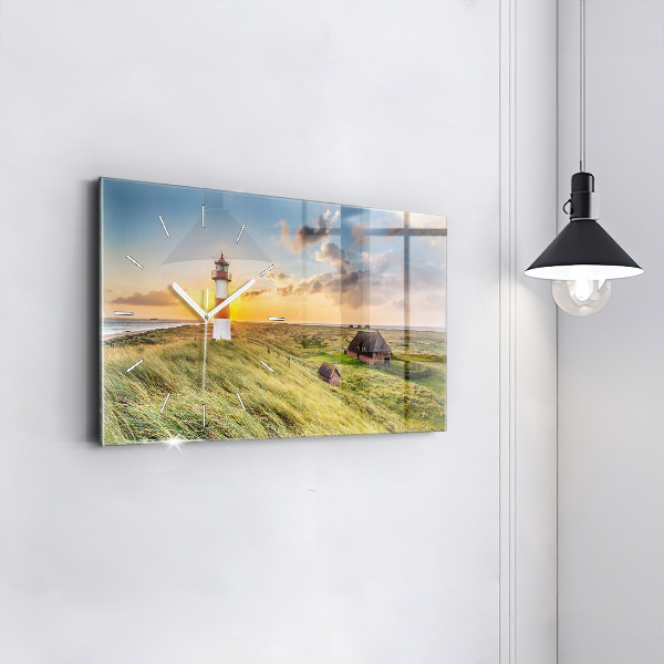 Glass wall clock rectangular Lighthouse